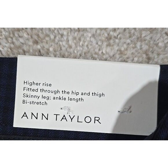 Ann Taylor The Chelesa Pants Skinny Leg Ankle High Rise Blue & Black Check Sz 12 - Picture 10 of 12